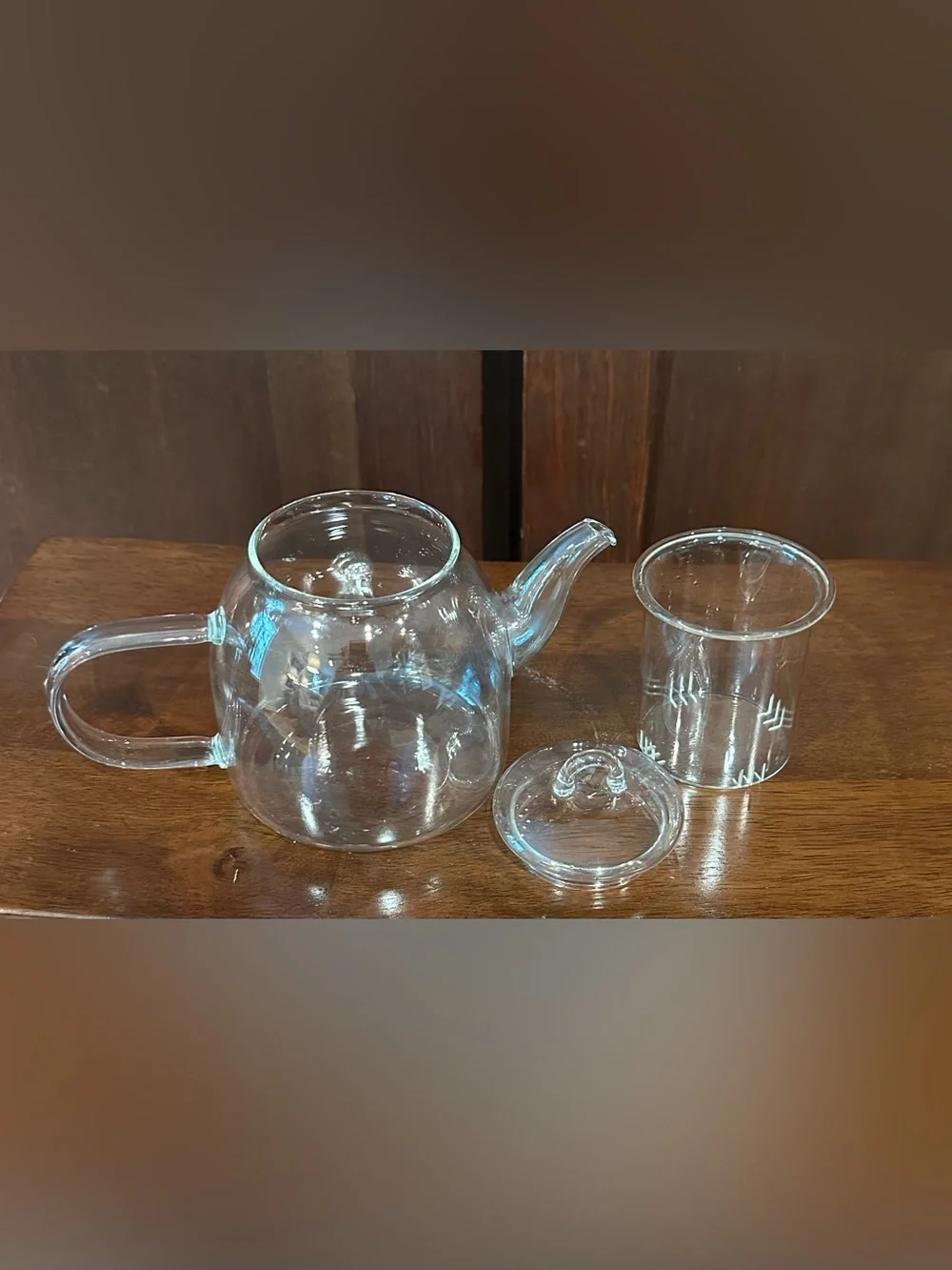 Vintage tea infuser pot • glass • unique handle